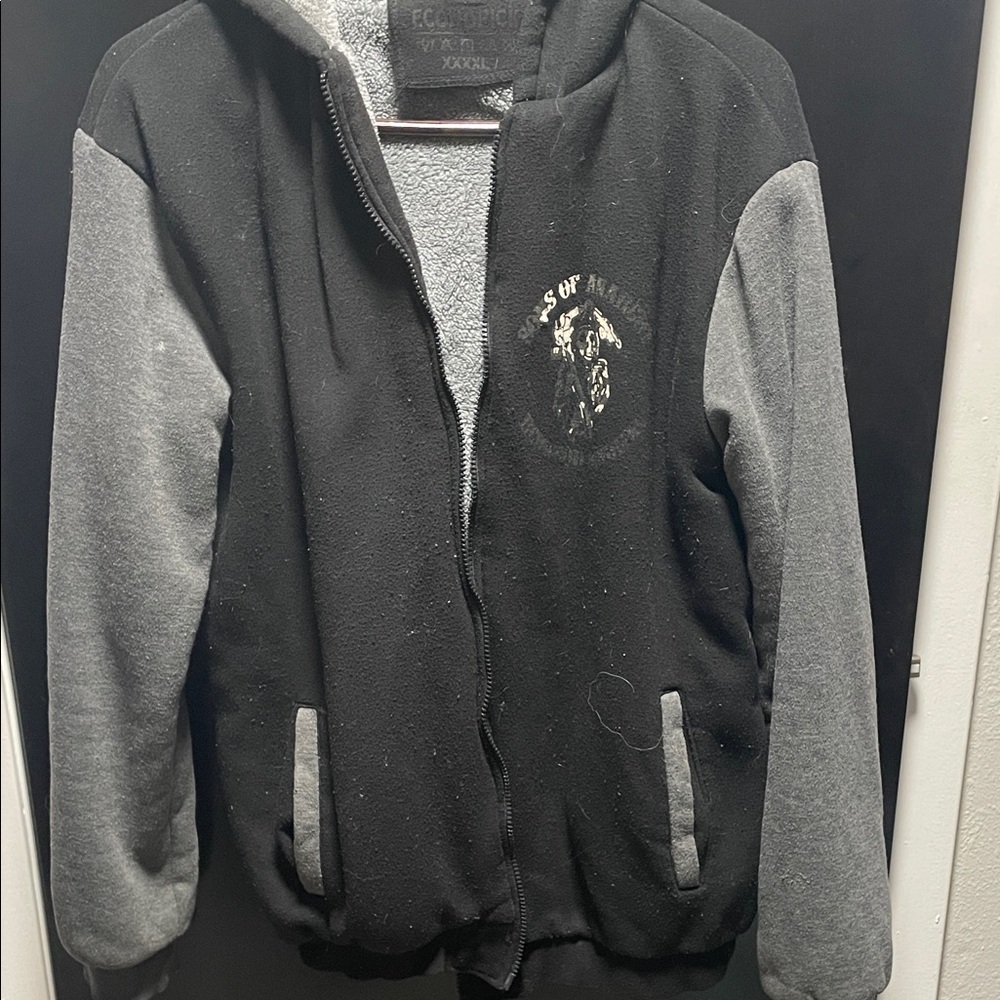 Men's Black and Gray Hooded Jacket